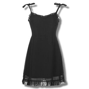 Black Ruffle Mini Dress – Size Medium NWT | Bow‑Strap | Little Black Dress